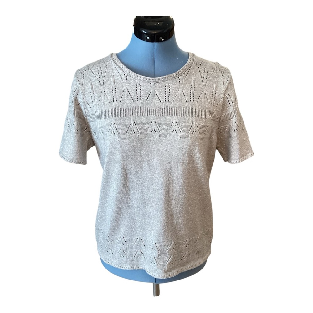 Alfred Dunner silver threaded gray short sleeved sweater